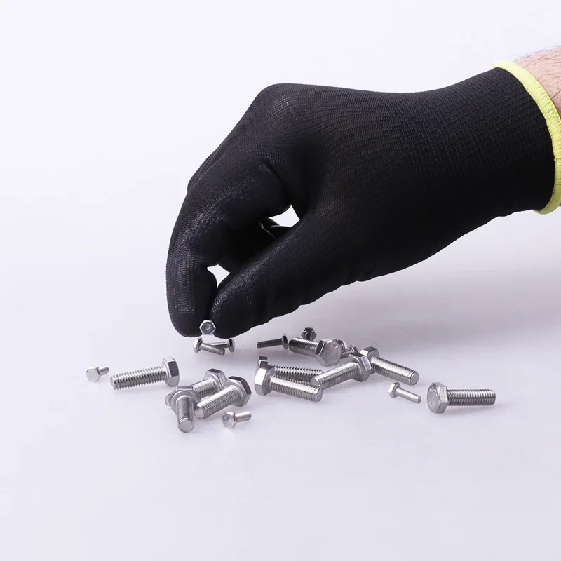 XINGYU custom CE Certificated EN388 Black PU Work Safety Gloves Garden Mechanic Working Gloves flexible PU Gloves