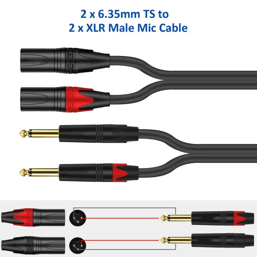 2 RCA Male to 2 XLR 3-Pin Male Stereo Audio Cable 2rca to 2XLR double 24K gold Plated HiFi Audio Cable 4N OFC Wire