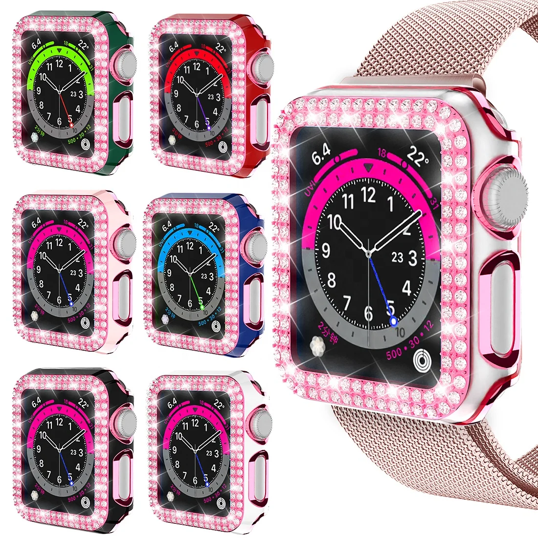 Корпус для часов Apple Iwatch 44 мм 42 40 38 6D Ослепительная резьба ПК двухрядный Алмазный защитный чехол серии