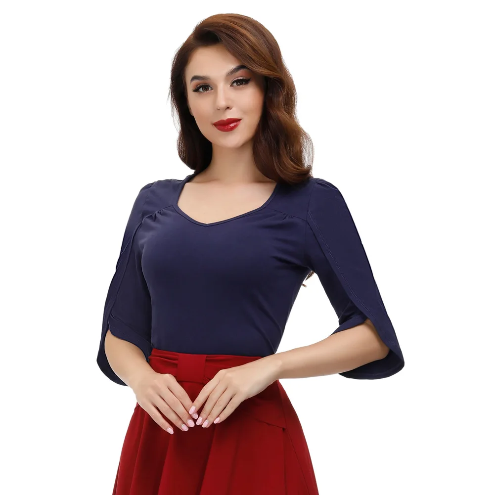 BPE02196 BP Women Petal Sleeves T-Shirt Cotton 3/4 Sleeve Sweetheart V-Neck Tops