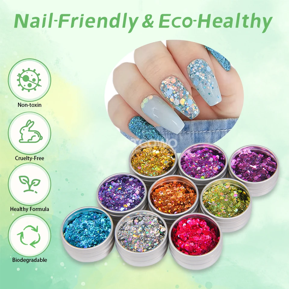 High-End Cosmetic Safe Sparkle Vegan Glitter Set Eco Friendly Biodegradable Glitter for Face Eyeshadow Nail Festival Makeup