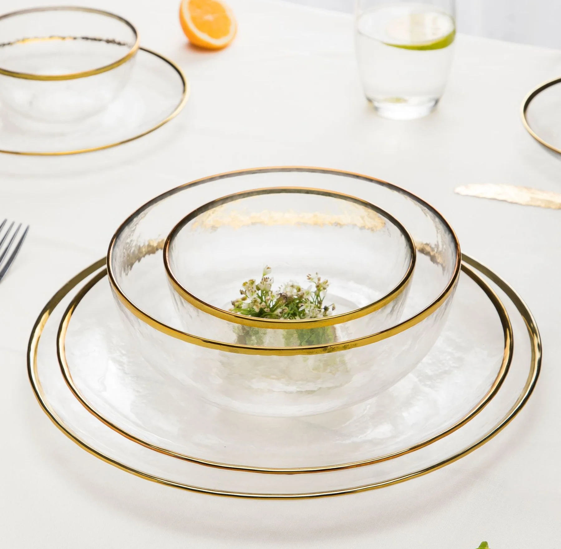 Supplies Tableware Set Gold Rim Dinner Plate Wedding Glass Plates Sets Dinnerware Set for the Restaurant Hotels Serving Tray