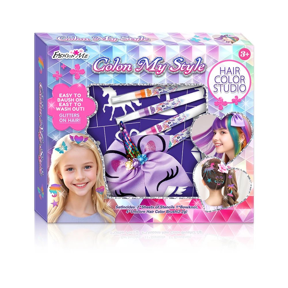 Custom Diy Educational Kids Toys Children Hair Chalk Set With Stencil Girl Make Up Toys Arts And Crafts For Girls