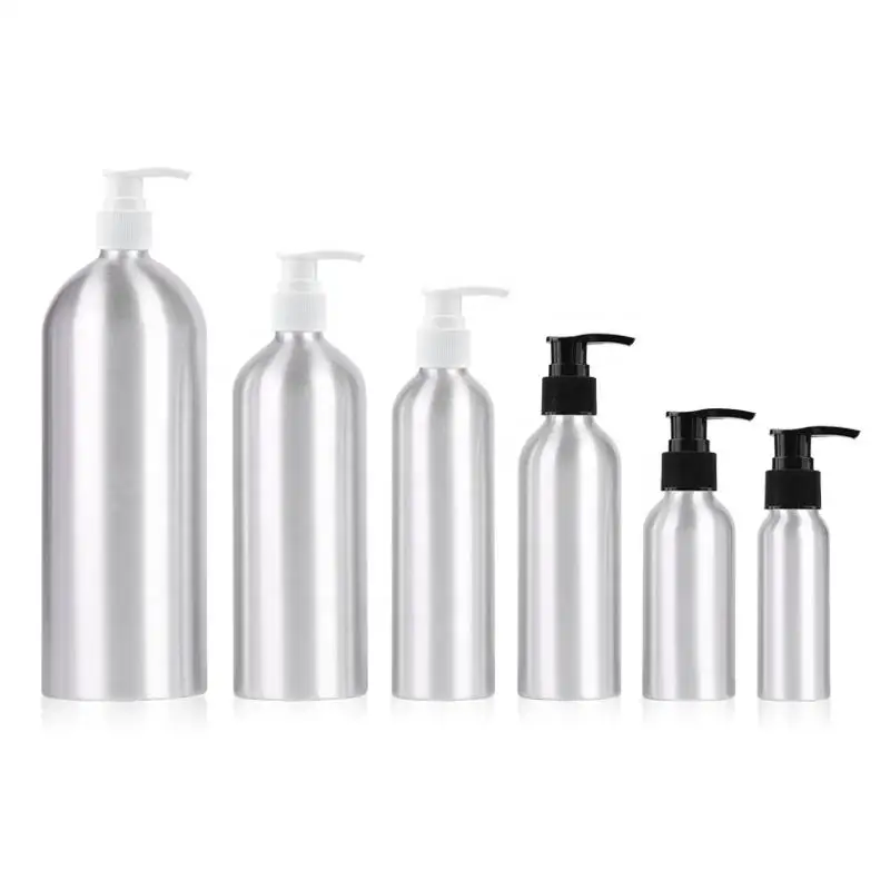 Stock wholesale 300ml 500ml recyclable cosmetics packaging sunscreen spray primary aluminum bottle and pump