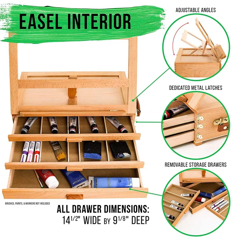 Adjustable Wooden 3 Drawer Storage Box Easel Portable Wood Artist Desktop Case Fold Down Canvas Easel Book Stand Sketching board