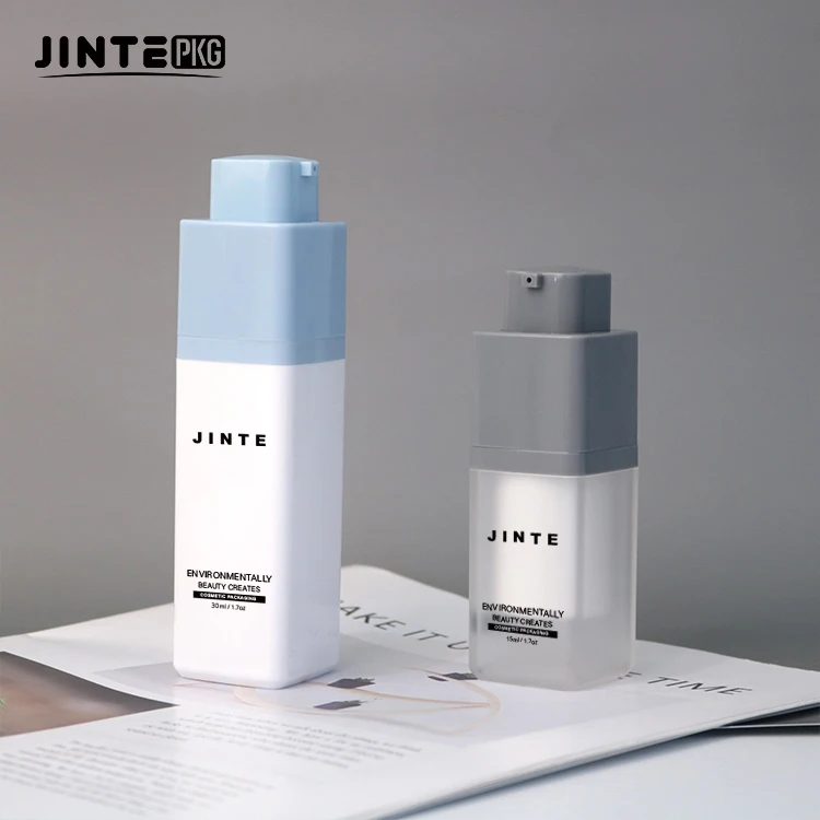 Square Plastic Cosmetic Packaging Bottle With Twist Up Pump For Skincare Serum Cream
