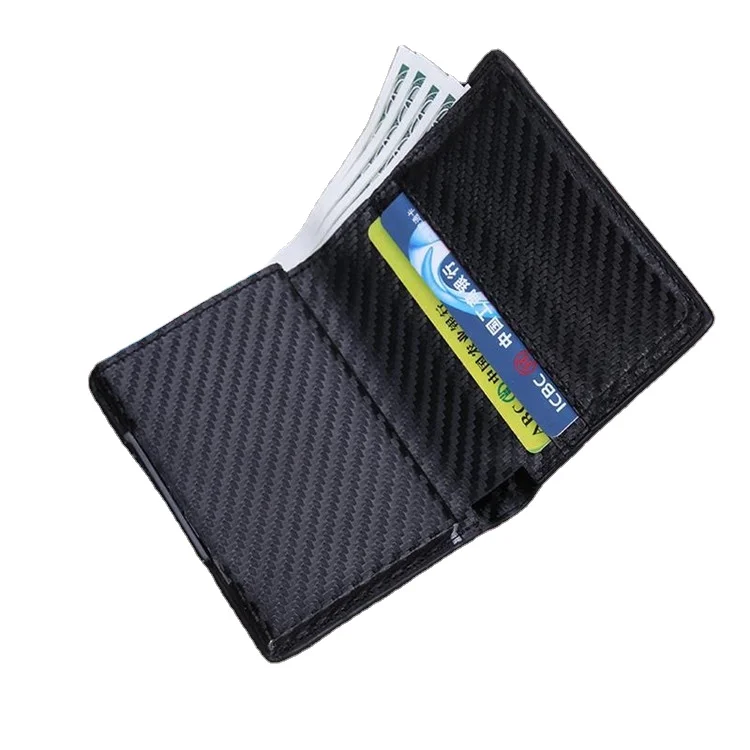 RFID Blocking mens Leather Wallet Card holder with aluminum card case