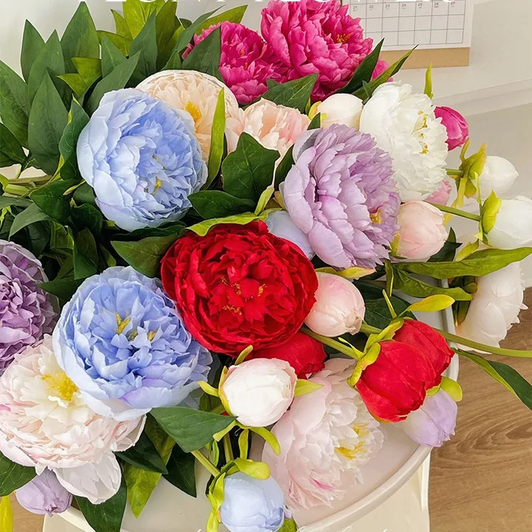 Wholesale High Quality Artificial Peony Floral Real Touch Faux Three Heads Peonies Flower for Wedding Home Party Decoration