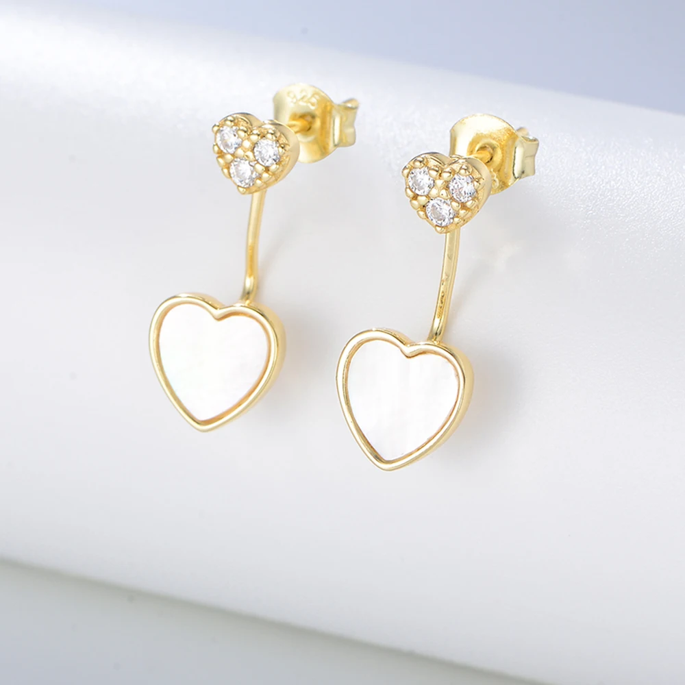 2024 new arrival luxury 925 silver jewelry split earrings heart shell gold plated chandelier earrings
