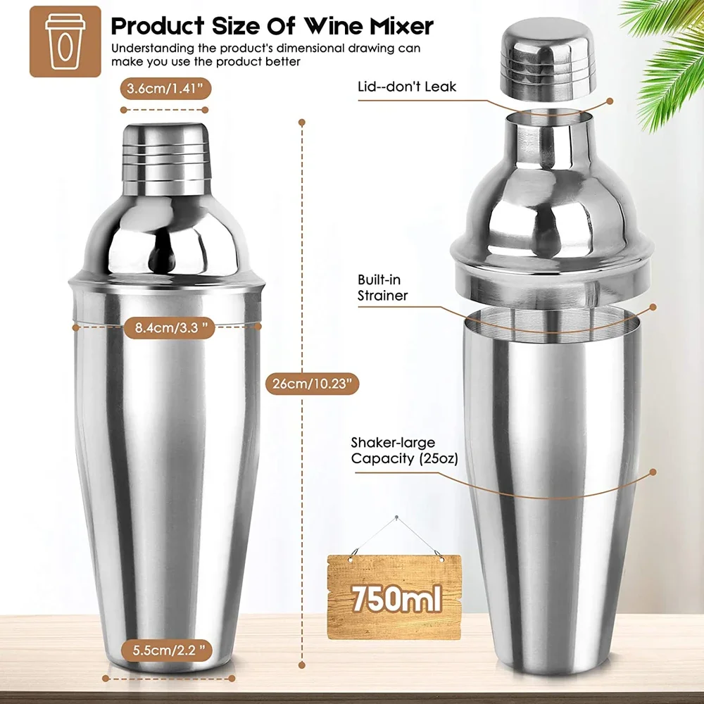 Travel Gift Barware stainless steel bar tool Bartender Kit Bar Accessories Jigger Cocktail Shaker Set with wooden stand