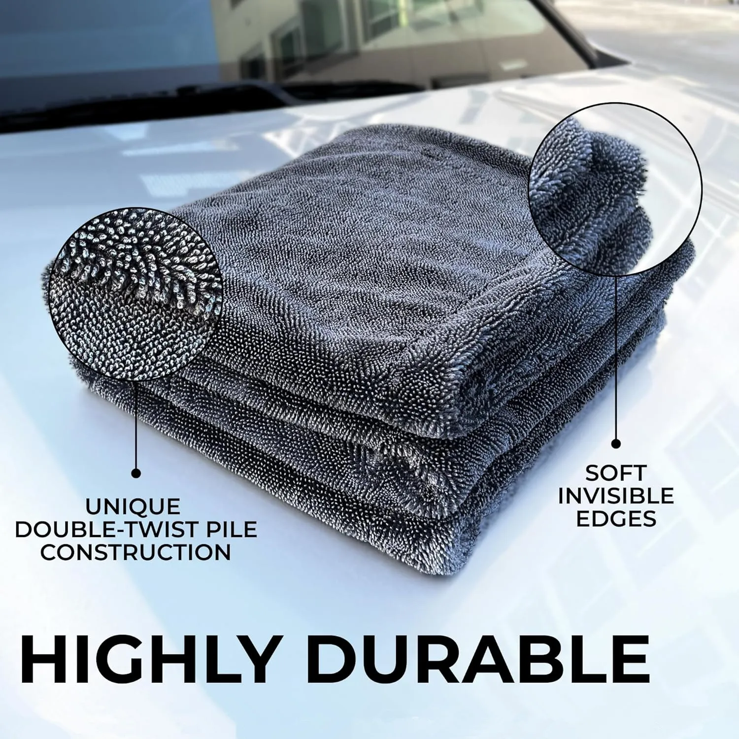OEM 1200GSM 1400GSM Edgeless Car Wash Towel Microfiber Twisted Loop Drying Towel Double Side Wash Dry Towel