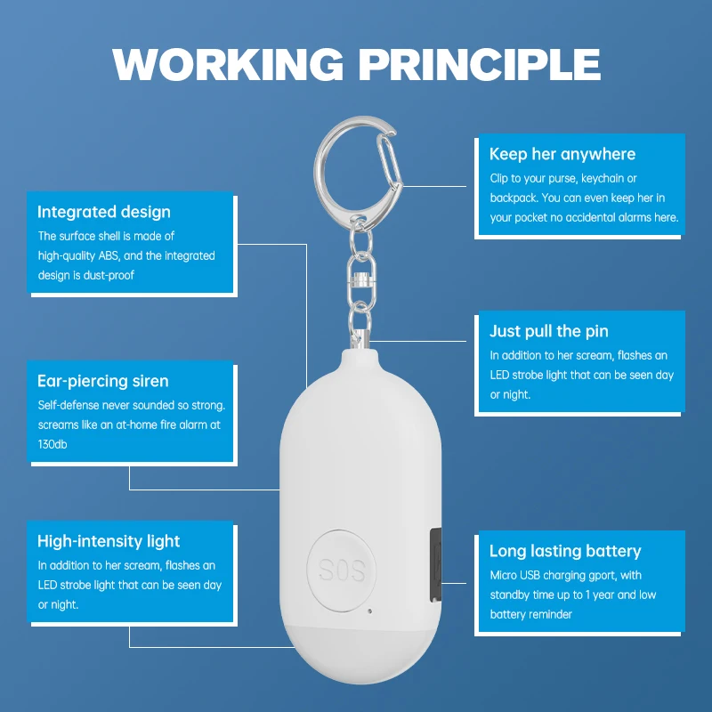Manufacturer 130Db Self Defense Security Panic Button Alarm Flashlight Keychain Cute Self Defense Personal Alarm Kids
