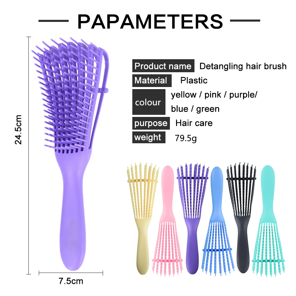 Customized Logo  Plastic Wholesale Scalp Massager Women Eight Rows Octopus Curly Straightener Massage Comb Detangling Hair Brush