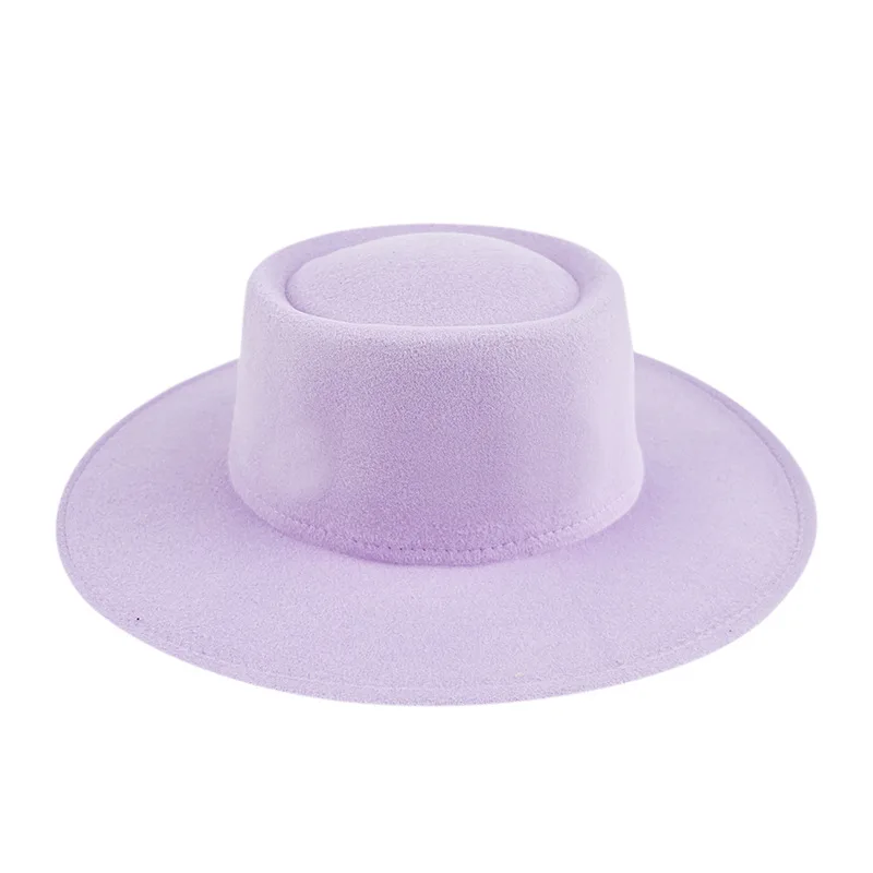Wholesale new Autumn winter sun protection windproof solid color large brim French fashion jazz tweed felt bucket Hat
