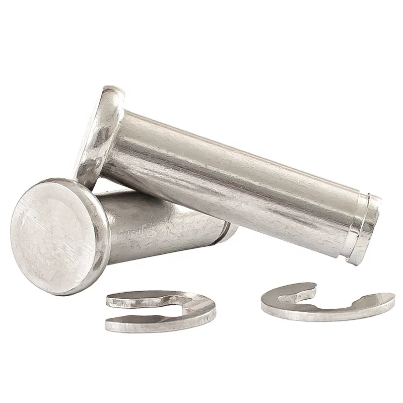 304 Stainless Steel Pin Flat Head Slotted Pin Circlip Pin Positioning Cylindrical PinWith Circlip M4 M5 M6 M8 M10 M12