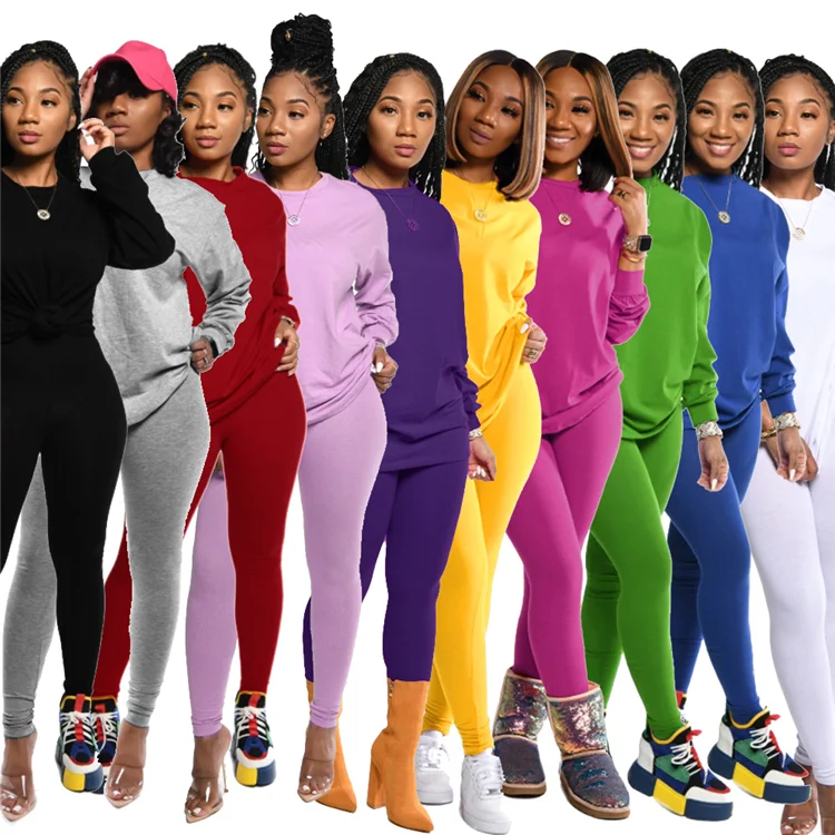 Ladies Long Sleeve Top And Pants Multicolor Jogging Sweatsuit Plus Size Autumn Women Two Piece Set