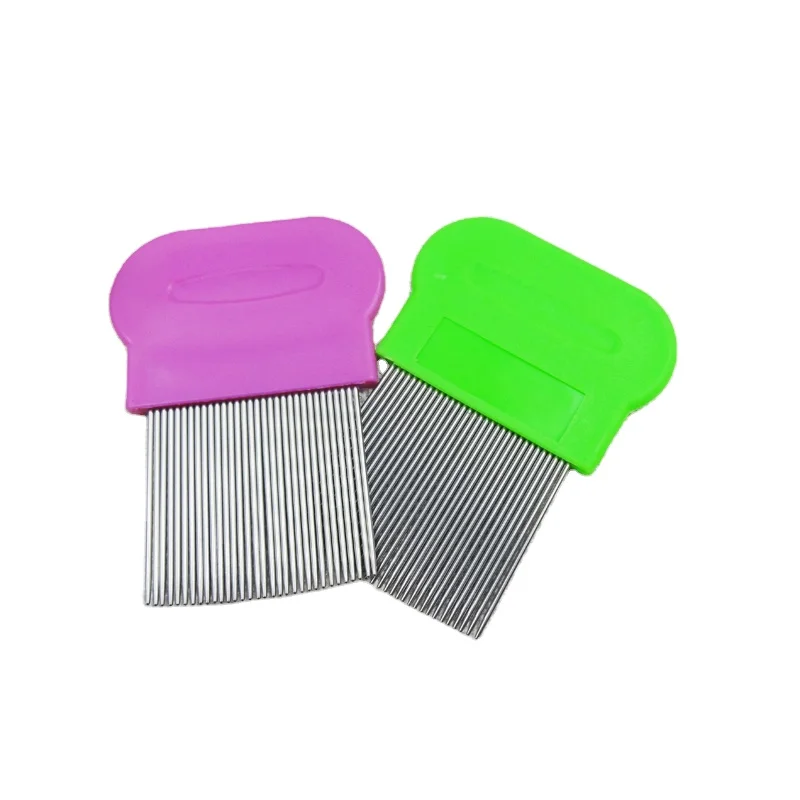 Kids hair nit clean comb plastic handle metal stainless steel teeth head lice comb