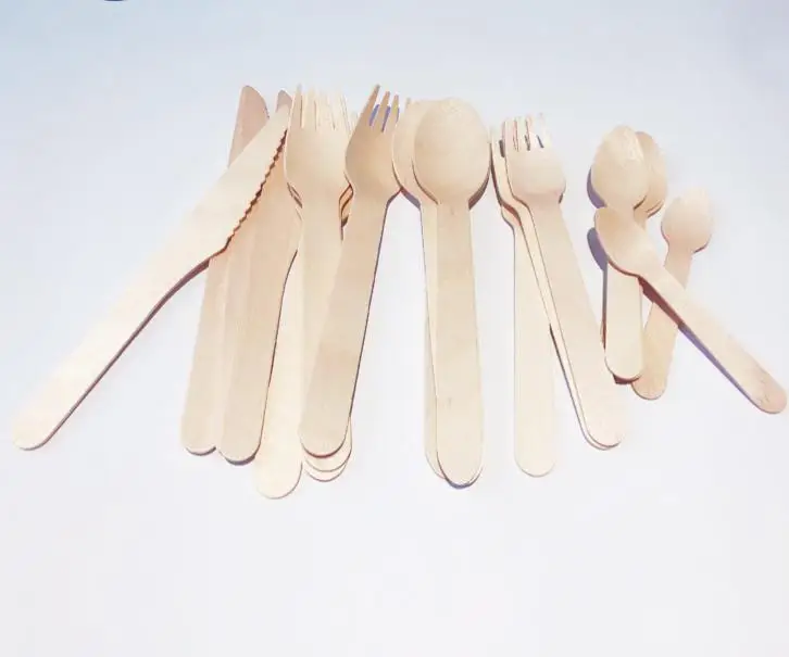 200 Piece Custom Printed Disposable Compostable Cutlery Wooden fork and spoon set cutlery