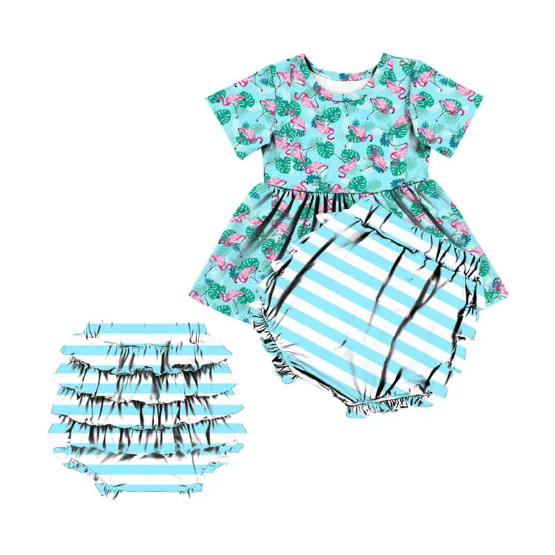 wholesale baby clothes New Design 2pcs Baby Clothing Sets Printed Fabric ruffle girl outfits baby romper