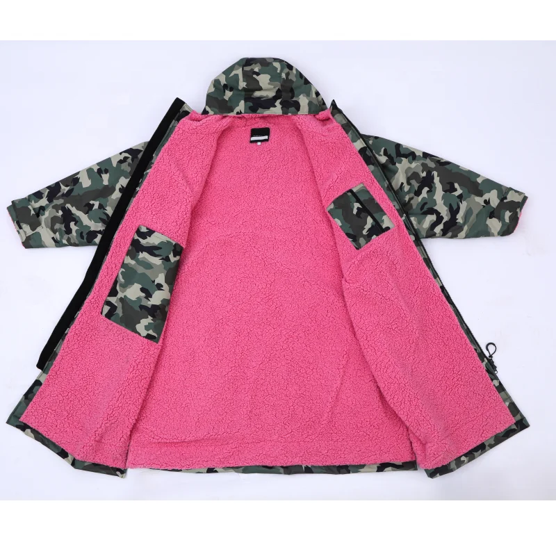 Custom Logo Winter Long Sleeves Fleece Lining Dry Surf Changing Robe Waterproof for Beach Swimming