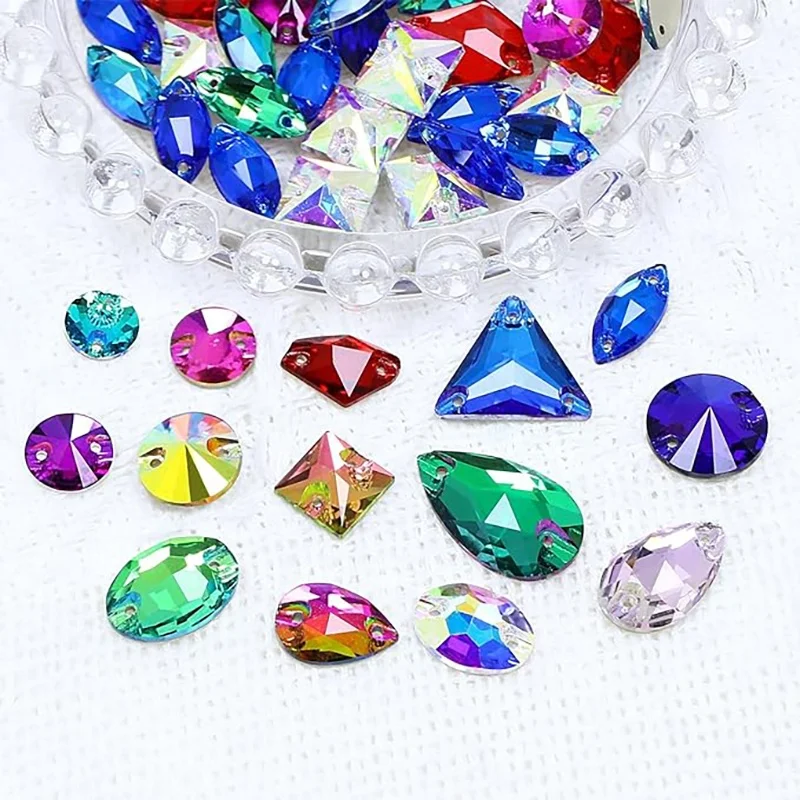 Dongzhou High quality flatback rhinestones AB color sew on crystal wholesale crystal beads for garment shoes sewing accessories