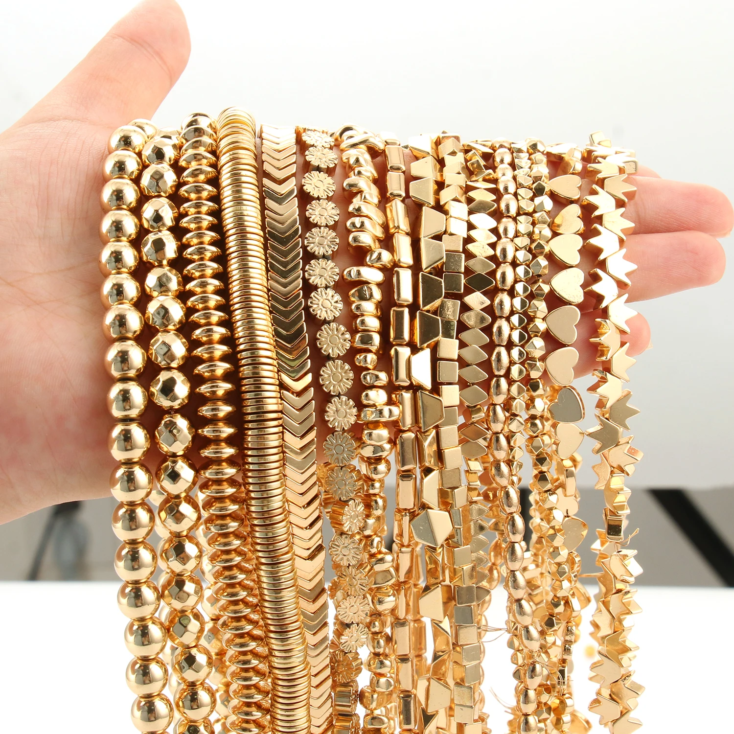 14 Gold Plating Irregular Hematite Beads Round Disc Cube Heart Shape Loose Natural Stone Beads for Jewelry Making DIY Bracelet