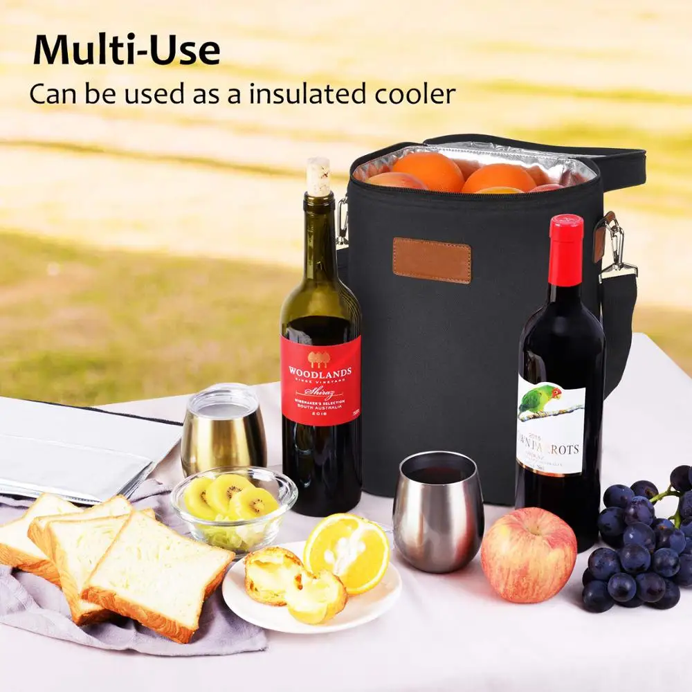 Insulated Padded Portable Versatile Wine Cooler Tote Bag Travel Camping Picnic 4 Bottle Wine Carrier Bag