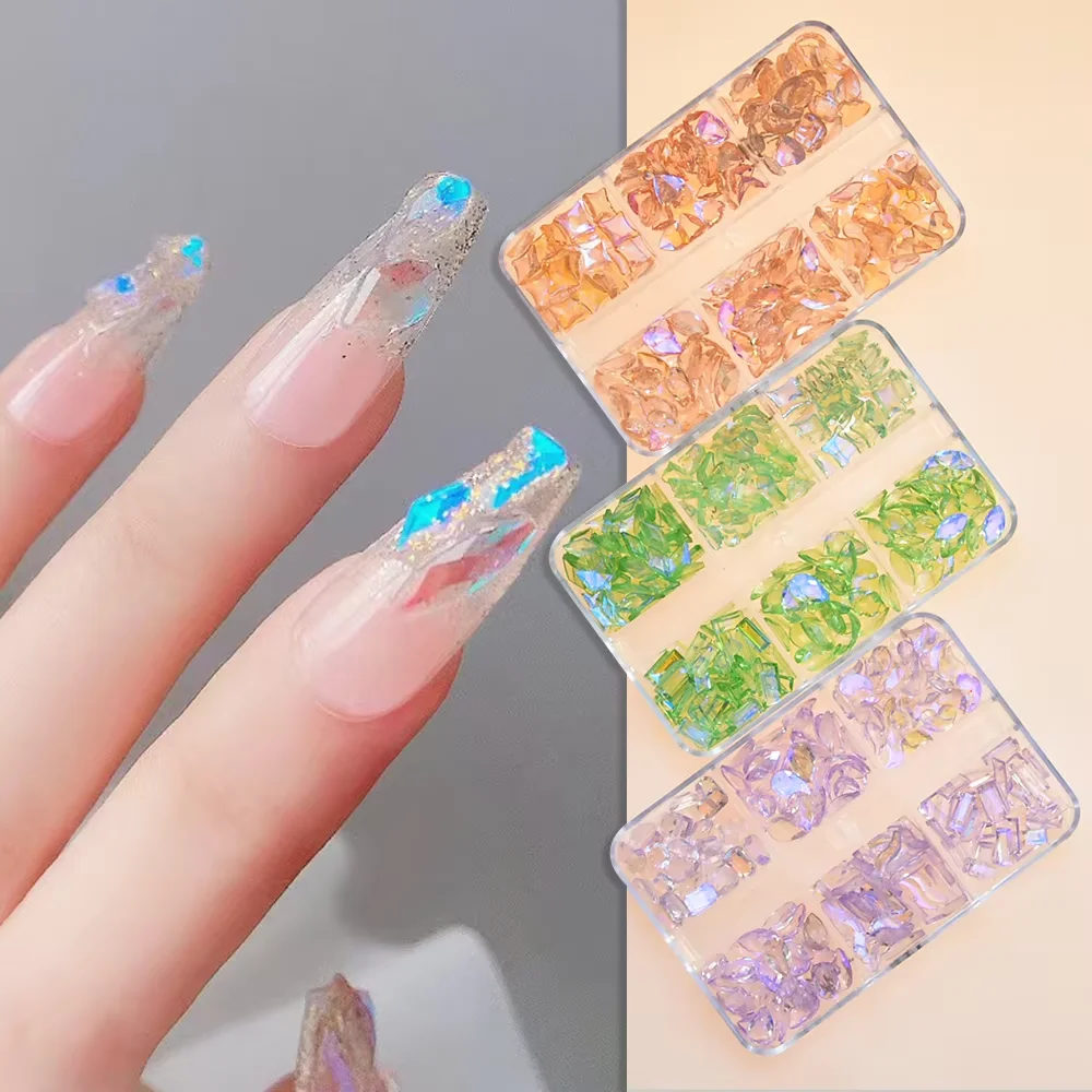 Wholesale High Quality Aurora Crystal AB Special Shaped Bulk Flatback Non Hotfix 6 Grid Box Nails Rhinestone Nail Art Decor