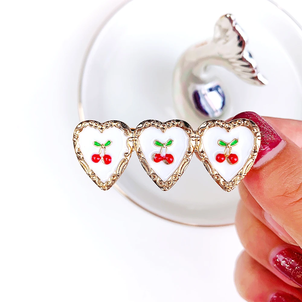 Fashion Metal Heart Enamel Cherry Hair Pin Acrylic Alligator Hair Clips for Girl