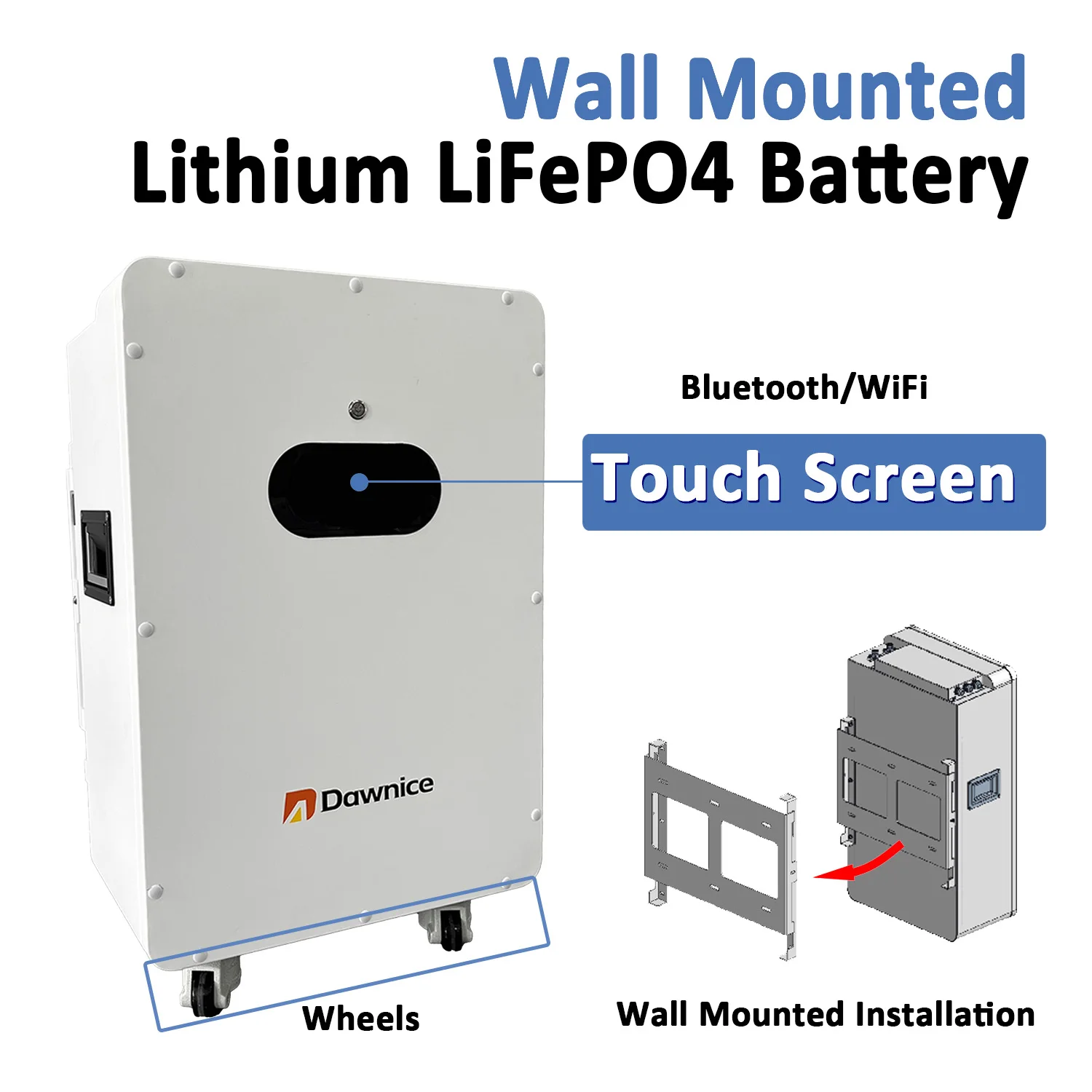 Dawnice 10kWh Power Wall Mounted Lithium Battery LiFePO4 200ah 48V 51.2V 100Ah 314Ah Battery With Bluetooth and WiFi