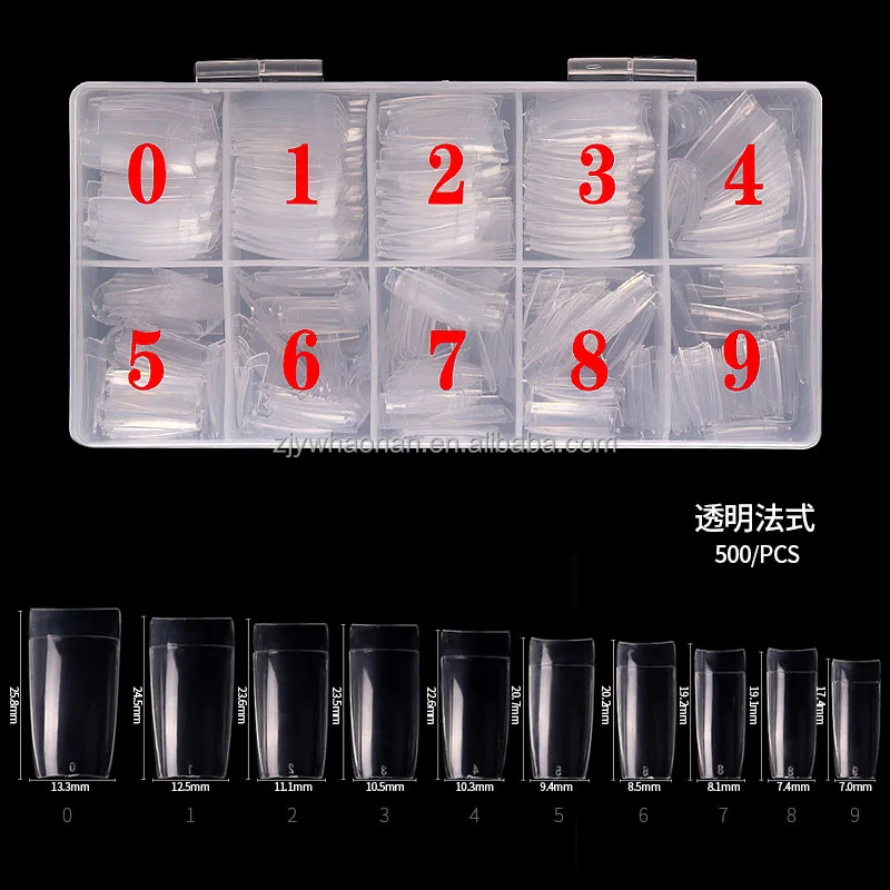 500PCS/box nails clear natural color coffin type fernch nails xl cowboy nail tips wholesale