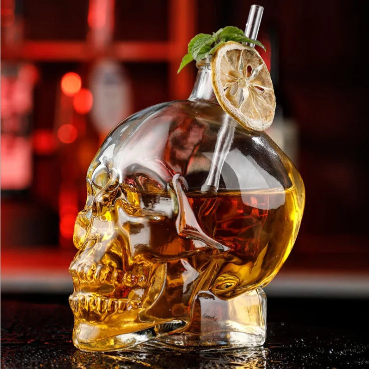 
Skeleton Flint Clear Empty Skull Customized Round Wine Whisky Vodka Glass Bottle 