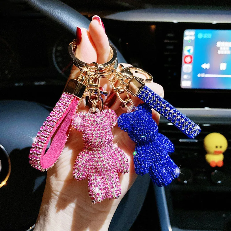 Charm Blingbling Pendant Crystal Cartoon Bear Keychain With Diamond Doll Accessories Gift Car Bag Pendant Rhinestone Key Ring