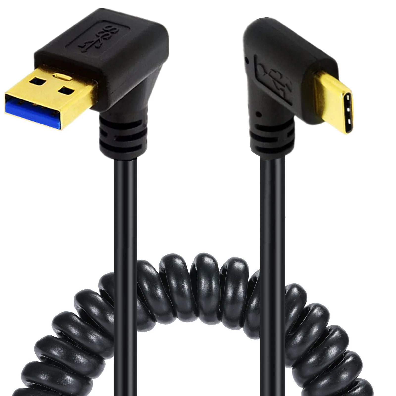 USB Type C Spring Cable 5Gbps Retractable USB3.0 to USB C Charging Cable and Data Transfer for Phone, Tablet