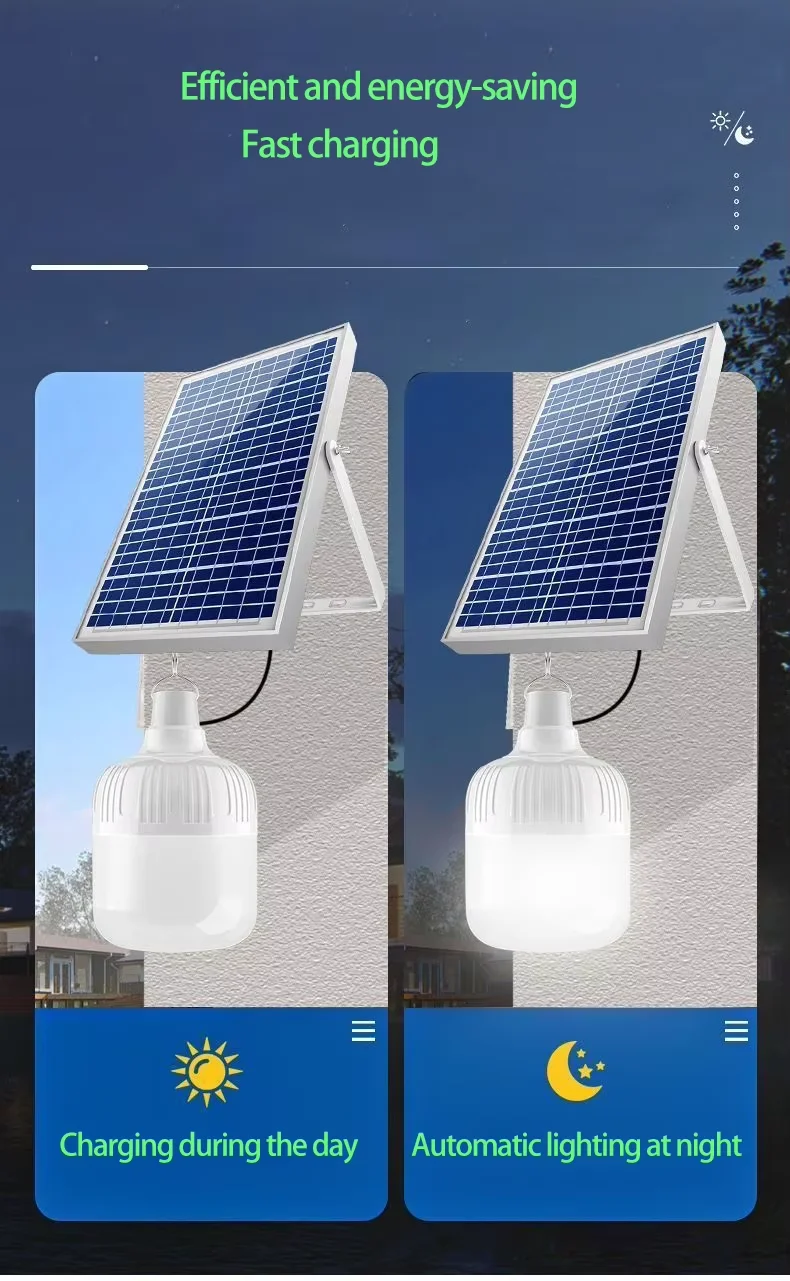 Waterproof IP67 300w 500w 1000w Hanging Night Market Portable Remote Control ABS Solar Bulb Led Emergency Light Energy Saving