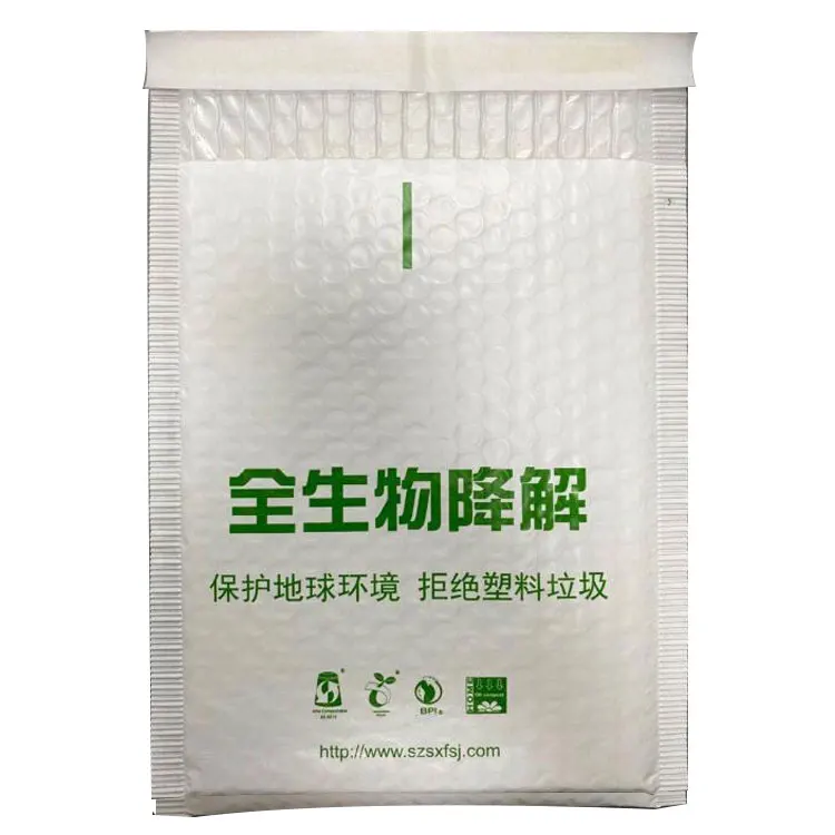 
White cushion wrap/bubble film deliver bags, Bio-plastic White cushion film envelope landfill degradable 100% within 180 days 