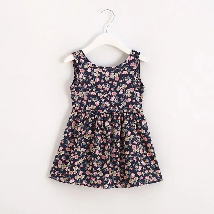 
Modern Boutique Vintage Korean Style Printing Sleeveless Baby Gown Dress for 3 Years Old Baby 