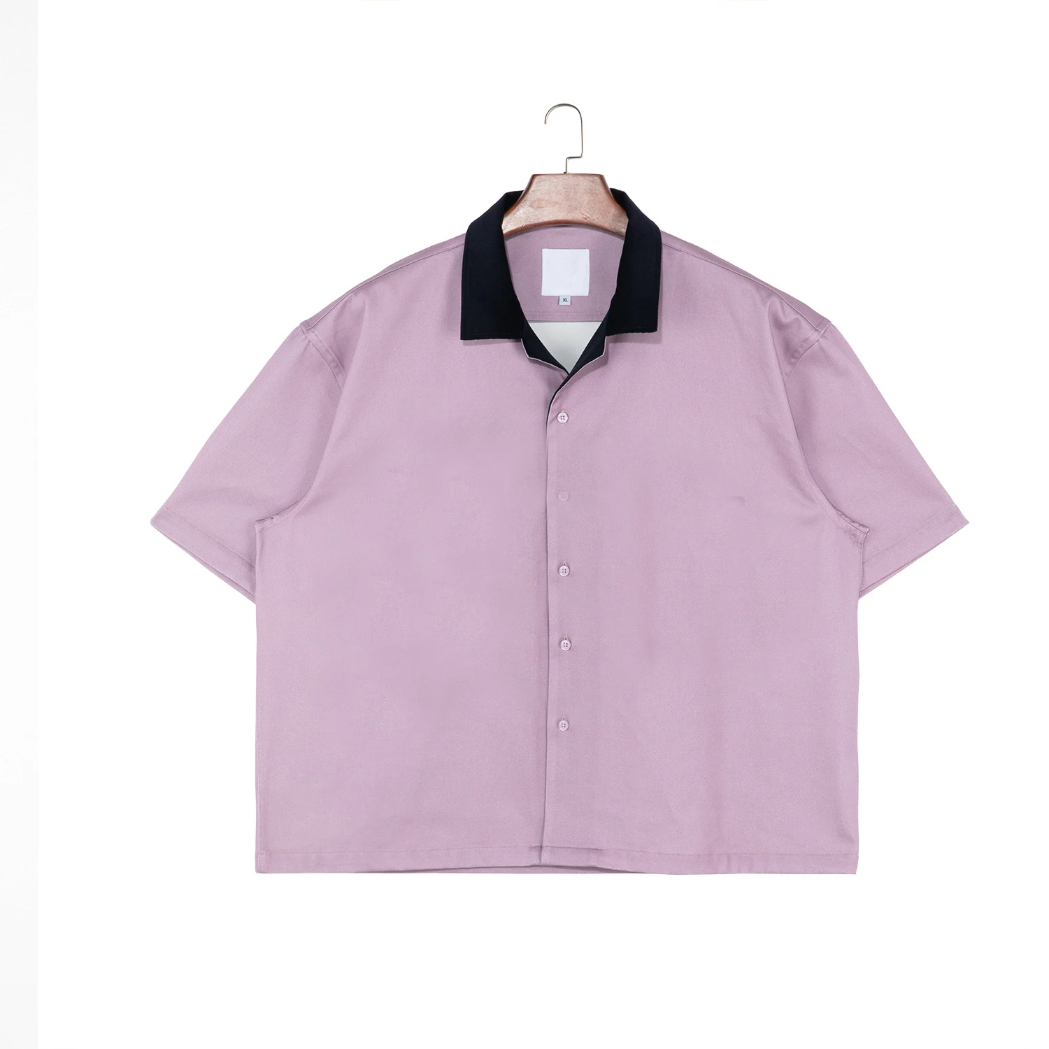 Custom Black Cuban Camp Collar Shirt Light Purple Men Summer Clothing Short Sleeve Custom Button Up Shirt