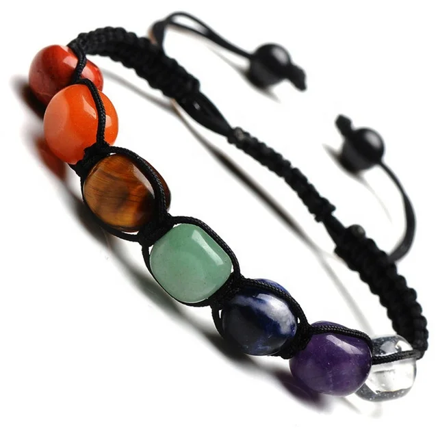 IRLIN 7 Chakra Reiki Healing Stone Balance Energy Volcanic Lava Stone Amethyst Bracelet Rock Stone Bracelet