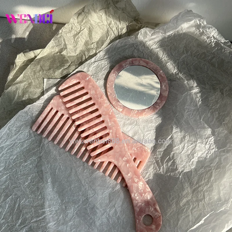 High-end Korean Pink Series Acetic Carry Makeup Mirror Bangs Hair Comb Set for Women