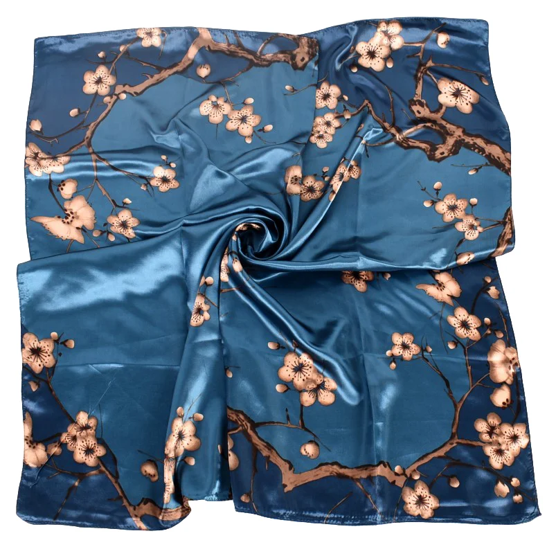 Low MOQ Factory Manufacturing Polyester Satin silk Women shawl 90*90cm Square Custom Digital Printed elegant  bandana scarf