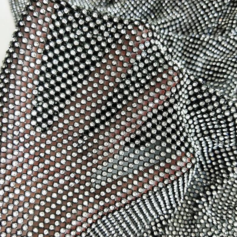3MM Luxury Sparkle Black Aluminum Metal Diamond Rhinestone Chain Metal Crystal Fabric Sheet For Women Bags