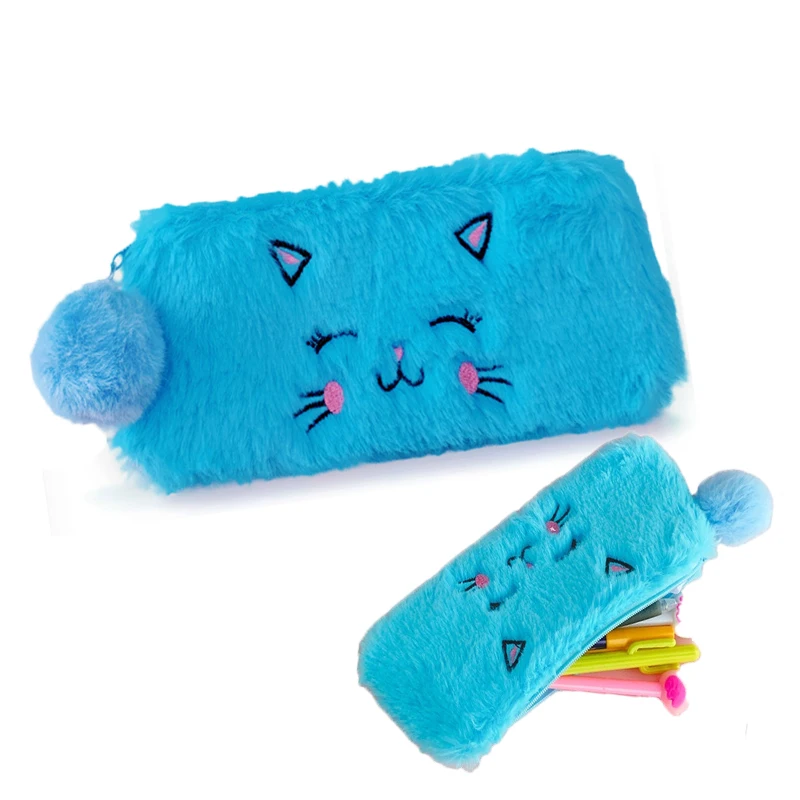 Korean stationery products online cartoon animal shaped cute kids pencil case bag school kids plush pen bag for girls