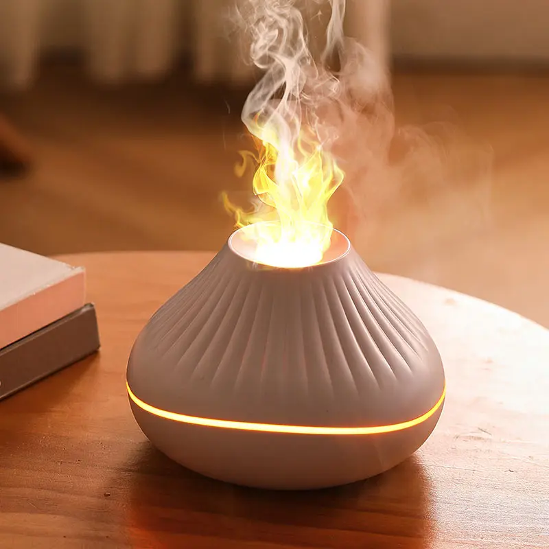Home 160ml Water-soluble Aroma Oil Mute Aromatherapy machine diffuser volcanic ultrasonic flame aroma diffuser with night light