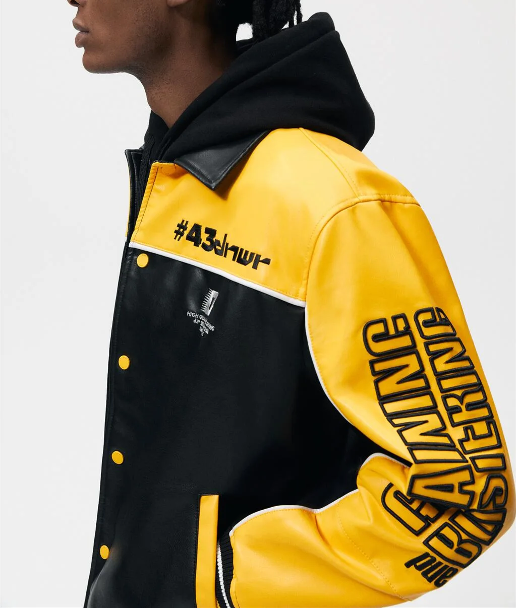 Wholesale Vintage Custom Winter Jackets Turn-Down Collar Ribbed Trim Patches Puff Print Leather Mens Varsity Jacket