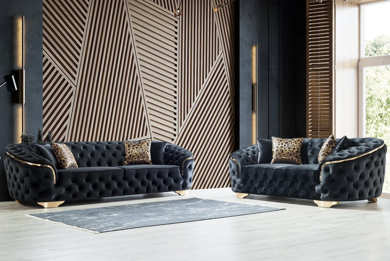 Luxury Living Room Stainless Steel Lounge Sofa 2-3 Seater Velvet Upholster Couch For Home Hotel