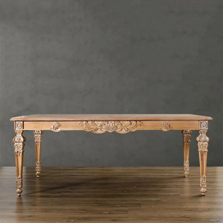 Custom hotel household furniture French antique solid wood carved dining table set luxury