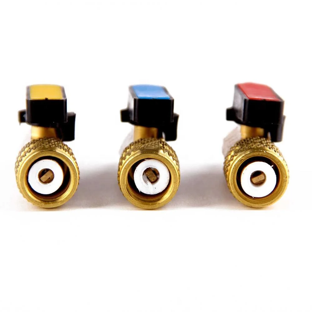 3 Color AC Charging Hoses Brass Straight Ball Valves for Refrigeration Manifold Gauges