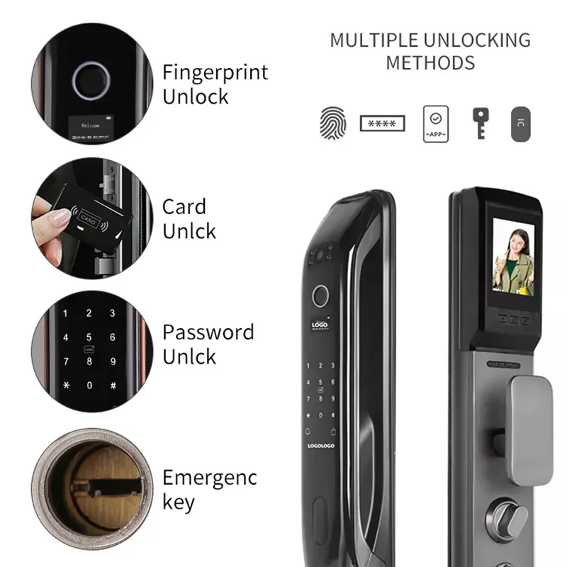 Fully Automatic Smart Fingerprint Door Lock  With Camera Remote Control Tuya App Face Recognition Security Door Lock