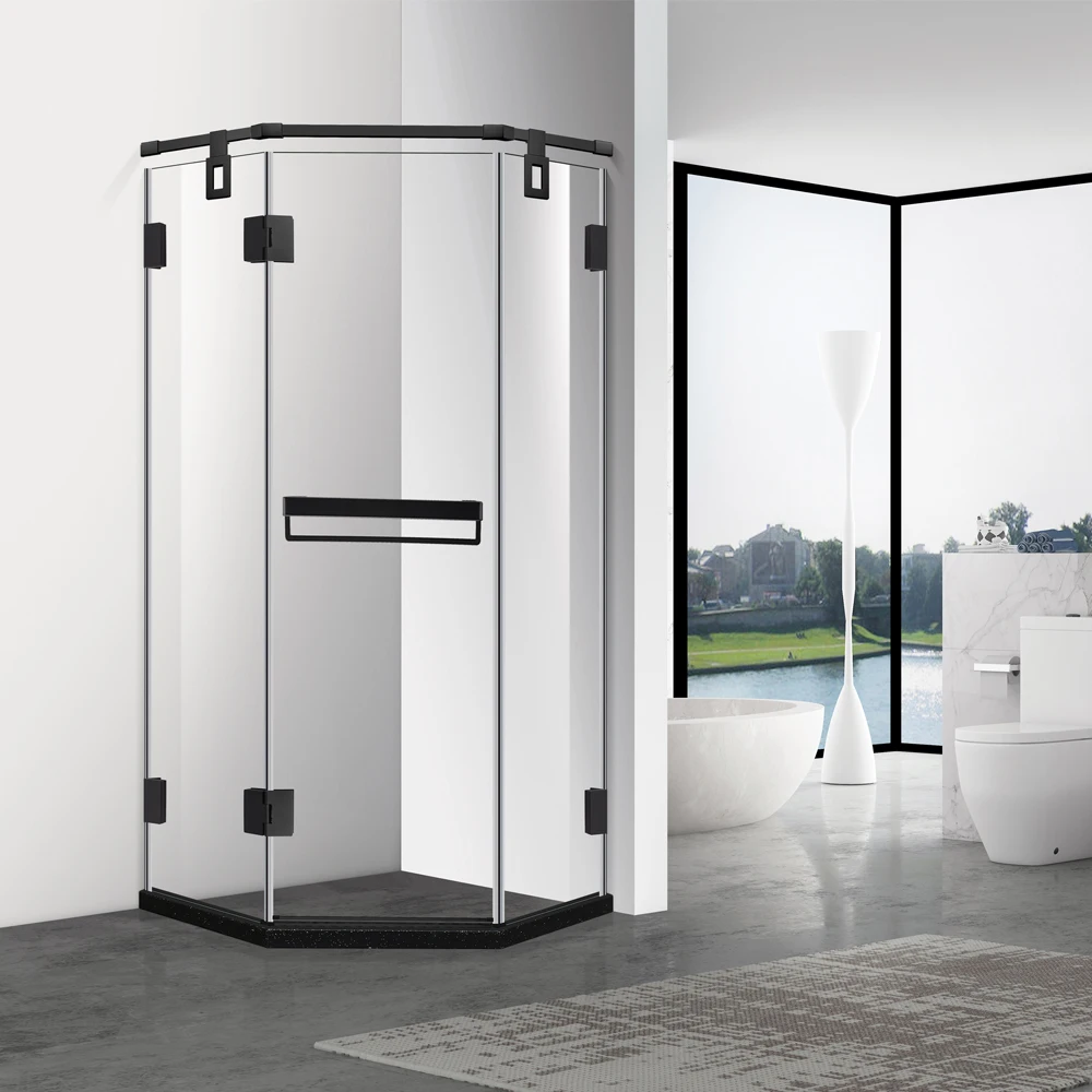 Modern Diamond Shape Shower Room Matt Black Finish Stainless Steel Framed Toughened Safty Glass Bath Shower Enclosure